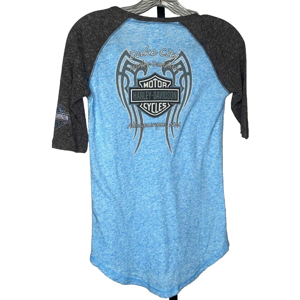 Harley-Davidson Womens Turquoise raglan 3/4 Sleeve Graphic Cotton Tee Size small - Picture 8 of 8